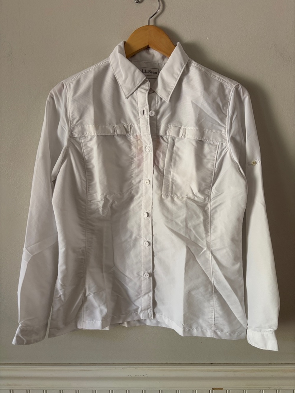 L.L. Bean Sun Smart UPF 50 Button-Front Shirt Beach Athleisure White